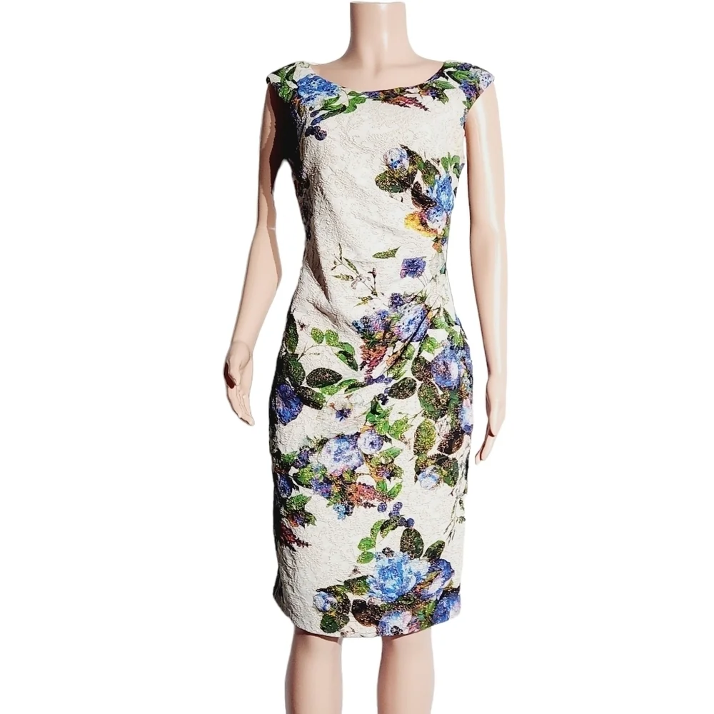 ADRIANNA Pappel Sheath floral Midi Side Pin Dress Size 12 (EU 42, UK 14, GER 40)